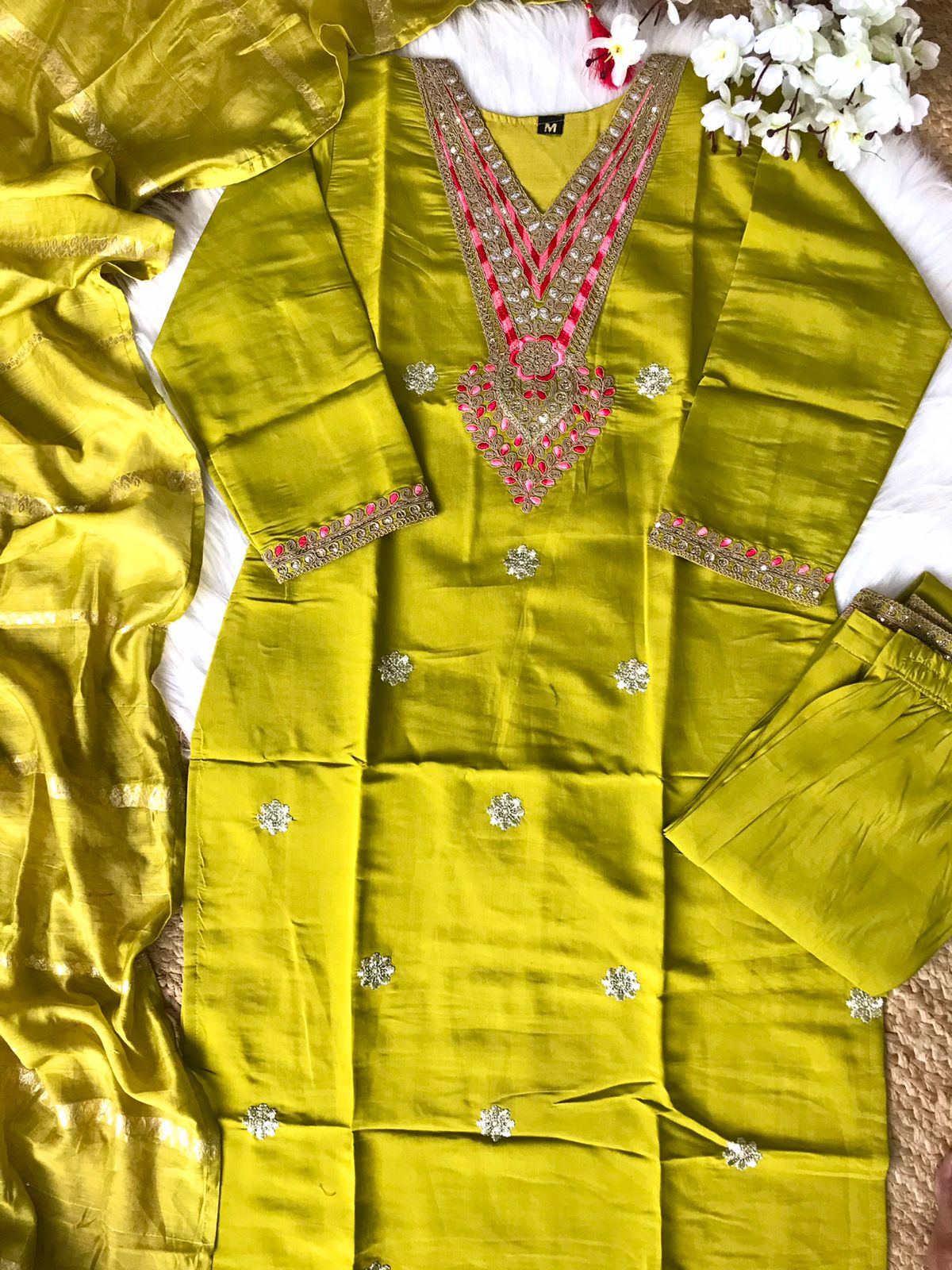 VT Designer Roman Silk Embroidery Kurti With Bottom Dupatta Wholesalers In Delhi
